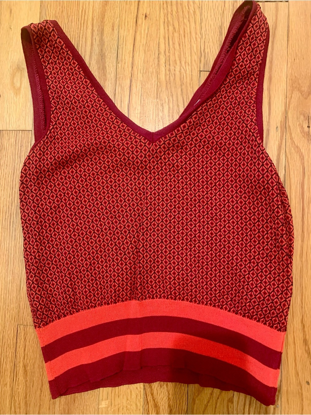 Zara Red Knit V-Neck Tank with Coral Stripe